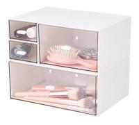 Calolin Stackable Acrylic Storage Drawers Set, 8.86 x 6.54 x 3.94 in Desktop Stackable Storage, White & Clear Makeup Organizer for Vanity, Single & 3-Grid Drawers, Space-Saving Design
