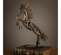 Calolin Standing Horse Statue, Metal Horse Figurine for Home Decor, Detailed Sculpted Horse Ornament in Leaping Pose, Vintage Bronze Gold Finish for Tabletop Decor