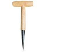 Calolin Wooden Handle Dibber, Stainless Steel Tip Soil Hole Puncher, T-Handle Seed Planting Tool for Bulb, Vegetable Transplanting, Fertilizer Application