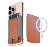 CALOOP Card Holder Only for iPhone 12-16 with MagSafe,Elastic Cell Phone Cash Wallet,0.3-inch Higher Secure Slot Spacious 7 Card Holder,Skin Soft Vegan Leather,Aegisium Magnetic,Brown