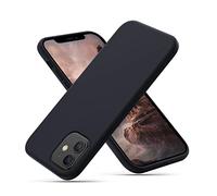 CALOOP Liquid Silicone Case Designed for iPhone 12 Mini Case 5.4 inch, Full Body Protective Covered Silky-Soft Anti-Scratch Gel Rubber Slim Shockproof Cover with Microfiber Lining, Black