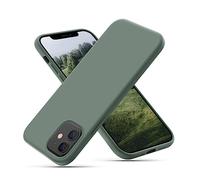 CALOOP Liquid Silicone Case Designed for iPhone 12 Mini Case 5.4 inch, Full Body Protective Covered Silky-Soft Anti-Scratch Gel Rubber Slim Shockproof Cover with Microfiber Lining, Copper Green