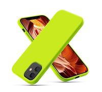 CALOOP Liquid Silicone Case Designed for iPhone 12 Mini Case 5.4 inch, Full Body Protective Covered Silky-Soft Anti-Scratch Gel Rubber Slim Shockproof Cover with Microfiber Lining, Fluorescent Green