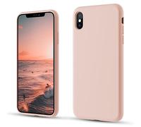 CALOOP Liquid Silicone Case Designed for iPhone Xs Max Case 6.5 inch, Full Body Protective Covered Silky-Soft Anti-Scratch Gel Rubber Slim Shockproof Cover with Microfiber Lining, Sand Pink