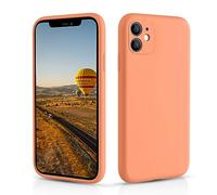 CALOOP Slim-Fit for iPhone 11 Case,Skin Soft Liquid Silicone,Sturdy Hard Frame Shockproof Cover with Anti-Scratch Microfiber Lining,Full Protection for Screen and Lens,6.1 inch(Kumquat Orange)