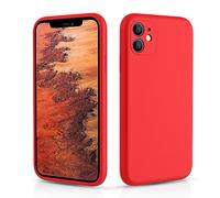 CALOOP Slim-Fit for iPhone 11 Case,Skin Soft Liquid Silicone,Sturdy Hard Frame Shockproof Cover with Anti-Scratch Microfiber Lining,Full Protection for Screen and Lens,6.1 inch(Red)