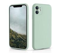 CALOOP Slim-Fit for iPhone 11 Case,Skin Soft Liquid Silicone,Sturdy Hard Frame Shockproof Cover with Anti-Scratch Microfiber Lining,Full Protection for Screen and Lens,6.1 inch(Mint Green)