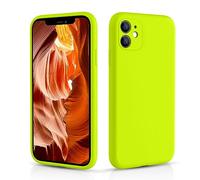 CALOOP Slim-Fit for iPhone 11 Case,Skin Soft Liquid Silicone,Sturdy Hard Frame Shockproof Cover with Anti-Scratch Microfiber Lining,Full Protection for Screen and Lens,6.1 inch(Fluorescent Green)