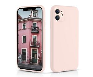 CALOOP Slim-Fit for iPhone 11 Case,Skin Soft Liquid Silicone,Sturdy Hard Frame Shockproof Cover with Anti-Scratch Microfiber Lining,Full Protection for Screen and Lens,6.1 inch(Chalk Pink)