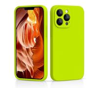 CALOOP Slim-Fit for iPhone 13 Pro Max Case,Skin Soft Liquid Silicone,Hard Frame Shockproof Cover with Anti-Scratch Microfiber Lining,Full Protection for Screen and Lens，6.7 inch (Fluorescent Green)