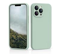 CALOOP Slim-Fit for iPhone 13 Pro Max Case,Skin Soft Liquid Silicone,Sturdy Hard Frame Shockproof Cover with Anti-Scratch Microfiber Lining,Full Protection for Screen and Lens, 6.7 inch(Mint Green)