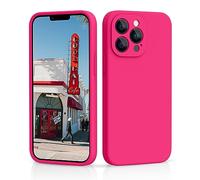 CALOOP Slim-Fit for iPhone 13 Pro Max Case,Sturdy Shockproof Hard Frame Cover with Anti-Scratch Microfiber Lining,Skin Soft Liquid Silicone,Full Protection for Screen and Camera Lens(Hot Pink)