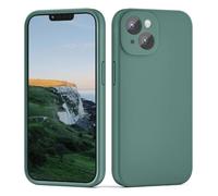 CALOOP Slim-Fit for iPhone 14 Case 6.1",Skin Soft Liquid Silicone,Hard Frame Sturdy Shockproof Cover with Anti-Scratch Microfiber Lining,Full Protection for Screen and Lens,Pine Green