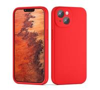 CALOOP Slim-Fit for iPhone 14 Case 6.1",Skin Soft Liquid Silicone,Hard Frame Sturdy Shockproof Cover with Anti-Scratch Microfiber Lining,Full Protection for Screen and Lens,Red