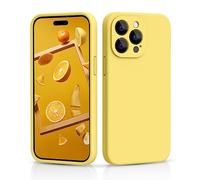 CALOOP Slim-Fit for iPhone 14 Pro Case,Skin Soft Liquid Silicone,Sturdy Hard Frame Shockproof Cover with Anti-Scratch Microfiber Lining,Full Protection for Screen and Lens, 6.1 inch(Lemon Yellow)