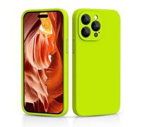 CALOOP Slim-Fit for iPhone 14 Pro Case,Skin Soft Liquid Silicone,Sturdy Hard Frame Shockproof Cover with Anti-Scratch Microfiber Lining,Full Protection for Screen and Lens, 6.1 inch(Fluorescent Green)