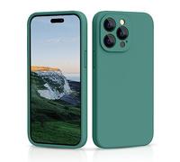 CALOOP Slim-Fit for iPhone 14 Pro Max Case,Skin Soft Liquid Silicone,Sturdy Hard Frame Shockproof Cover with Anti-Scratch Microfiber Lining,Full Protection for Screen and Lens,6.7 inch(Pine Green)