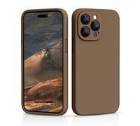 CALOOP Slim-Fit for iPhone 14 Pro Max Case,Skin Soft Liquid Silicone,Sturdy Hard Frame Shockproof Cover with Anti-Scratch Microfiber Lining,Full Protection for Screen and Lens,6.7 inch(Light Brown)