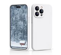 CALOOP Slim-Fit for iPhone 14 Pro Max Case,Sturdy Shockproof Hard Frame Cover with Anti-Scratch Microfiber Lining,Skin Soft Liquid Silicone,Full Protection for Screen and Camera Lens(White)