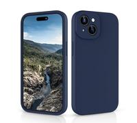 CALOOP Slim-Fit for iPhone 15 Case,Skin Soft Liquid Silicone,Sturdy Hard Frame Shockproof Cover with Anti-Scratch Microfiber Lining,Full Protection for Screen and Lens,6.1 inch (Navy Blue)