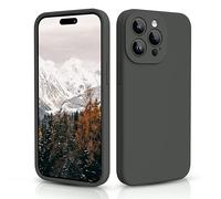 CALOOP Slim-Fit for iPhone 15 Pro Max Case,Skin Soft Liquid Silicone,Sturdy Hard Frame Shockproof Cover with Anti-Scratch Microfiber Lining,Full Protection for Screen and Lens,6.7 inch(Space Gray)