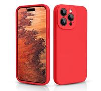 CALOOP Slim-Fit for iPhone 15 Pro Max Case,Skin Soft Liquid Silicone,Sturdy Hard Frame Shockproof Cover with Anti-Scratch Microfiber Lining,Full Protection for Screen and Lens,6.7 inch(Red)