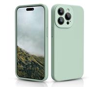 CALOOP Slim-Fit for iPhone 15 Pro Max Case,Skin Soft Liquid Silicone,Sturdy Hard Frame Shockproof Cover with Anti-Scratch Microfiber Lining,Full Protection for Screen and Lens,6.7 inch(Mint Green)