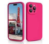 CALOOP Slim-Fit for iPhone 15 Pro Max Case,Skin Soft Liquid Silicone,Sturdy Hard Frame Shockproof Cover with Anti-Scratch Microfiber Lining,Full Protection for Screen and Lens,6.7 inch(Hot Pink)