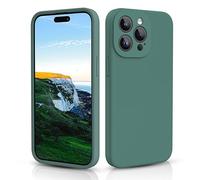 CALOOP Slim-Fit for iPhone 15 Pro Max Case,Skin Soft Liquid Silicone,Sturdy Hard Frame Shockproof Cover with Anti-Scratch Microfiber Lining,Full Protection for Screen and Lens,6.7 inch(Pine Green)