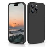 CALOOP Slim-Fit for iPhone 15 Pro Max Case,Skin Soft Liquid Silicone,Sturdy Hard Frame Shockproof Cover with Anti-Scratch Microfiber Lining,Full Protection for Screen and Lens,6.7 inch(Black)