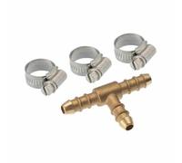 Calor 8mm gas hose nozzle tee piece and three jubilee clips.