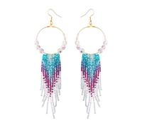 CALORVIA Bohemian Large Long Tassel Beaded Dangle Earrings Native Handmade Boho Statement Big Fringe for Women, 11 cm, Seed Bead, No Gemstone