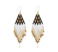 CALORVIA Bohemian Large Long Tassel Beaded Earrings Handmade Boho Native Statement Big Fringe for Women, Seed Bead, No Gemstone