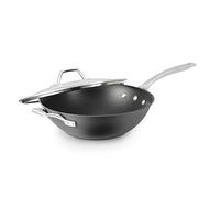 Calphalon 1948257 Signature Hard Anodized Nonstick Covered Flat Bottom Wok, 12", Black