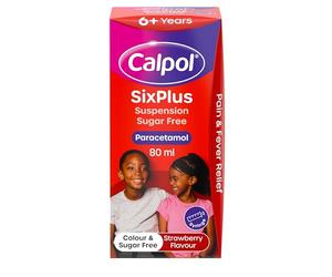 Calpol SixPlus Oral Suspension Paracetamol (1 x 80ml), Sugar-Free Strawberry Flavour Calpol 6 Plus with Paracetamol for Fever & Pain Relief, Suitable for Kids from 6 Years