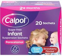 Calpol Sugar-Free Infant Suspension Paracetamol Sachets (20 x 5ml), Calpol Sachets with Strawberry Flavour Paracetamol for Fever & Pain Relief, Suitable for 2+ Months Babies &Kids