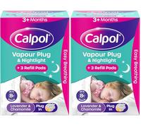 Calpol Vapour Plug and Nightlight for 3+ Months Infants (1 Plug & 3 Refills), Soothing Calpol Lavender & Chamomile Vapour with Soft Orange Nightlight for Easy Breathing for up to 8 Hours (Pack of 2)
