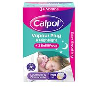 Calpol Vapour Plug and Nightlight for 3+ Months Infants (1 Plug & 3 Refills), Soothing Calpol Lavender & Chamomile Vapour with Soft Orange Nightlight for Easy Breathing for up to 8 Hours