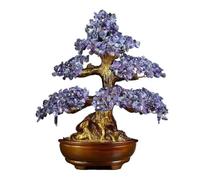 CALQYSH Crystal Good Luck Stones Tree Amethyst Citrine Money Tree Bonsai, Wealth Money Luck Ornamen for Home Wine Cooler Gemstone Tree(Purple)