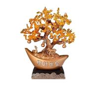 CALQYSH Crystal Good Luck Stones Tree Citrine Gemstone Tree with High Base, for Wealth Fortune and Luck Decorations Gemstone Tree(Gold)