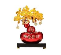 CALQYSH Crystal Good Luck Stones Tree Crystal Money Tree with Base, Wealth Fortune Luck Ornamen for Home Wine Cooler Gemstone Tree(Red)