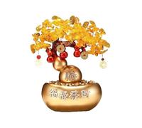 CALQYSH Crystal Good Luck Stones Tree Feng Shui Gemstone Money Tree Ornaments, Fortune Gourd Gold Ingot Citrine Crafts Gemstone Tree(Gold)