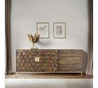 Caltan Sideboard - 2 Door - Extra Large - 190cm - Walnut Mango Wood and Gold - Geometric
