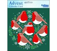 Caltime Red Robins Christmas Advent Calendar Card 24 small windows with envelope