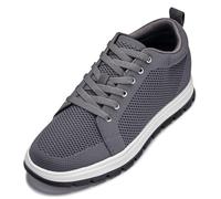 CALTO Men's Invisible Height Increasing Elevator Casual Shoes - Iron Grey/White & Black Sole Light-Weight Lace-up Knitted Casual Sporty Sneakers - 2.4 Inches Taller - X2323 - Size 5.5 UK