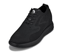 CALTO Men's Invisible Height Increasing Elevator Shoes - Black/Black Sole Ultra Light-Weight Lace-up Knitted Sporty Walker - 2.8 Inches Taller - X2631 - Size 7.5 UK