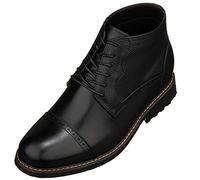 CALTO Men's Invisible Height Increasing Elevator Shoes - Black Leather Lace-up Cap-toe Boots with Inner Faux Fur - 3.2 Inches Taller - Y41083 - Size 11.5 UK