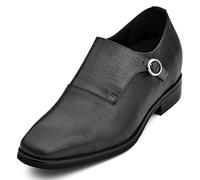 CALTO Men's Invisible Height Increasing Elevator Shoes - Black Leather Slip-on Lightweight Formal Dress Loafers- 2.8 Inches Taller - Y1180 - Size 11 UK