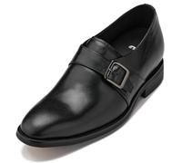 CALTO Men's Invisible Height Increasing Elevator Shoes - Black Leather Slip-on Monk-Strap Dress Loafers - 2.8 Inches Taller - Y7254 - Size 8 UK
