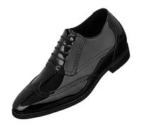 CALTO Men's Invisible Height Increasing Elevator Shoes - Black Patent Leather Lace-up Wing-tip Formal Oxfords - 3 Inches Taller - S1015 - Size 8 UK